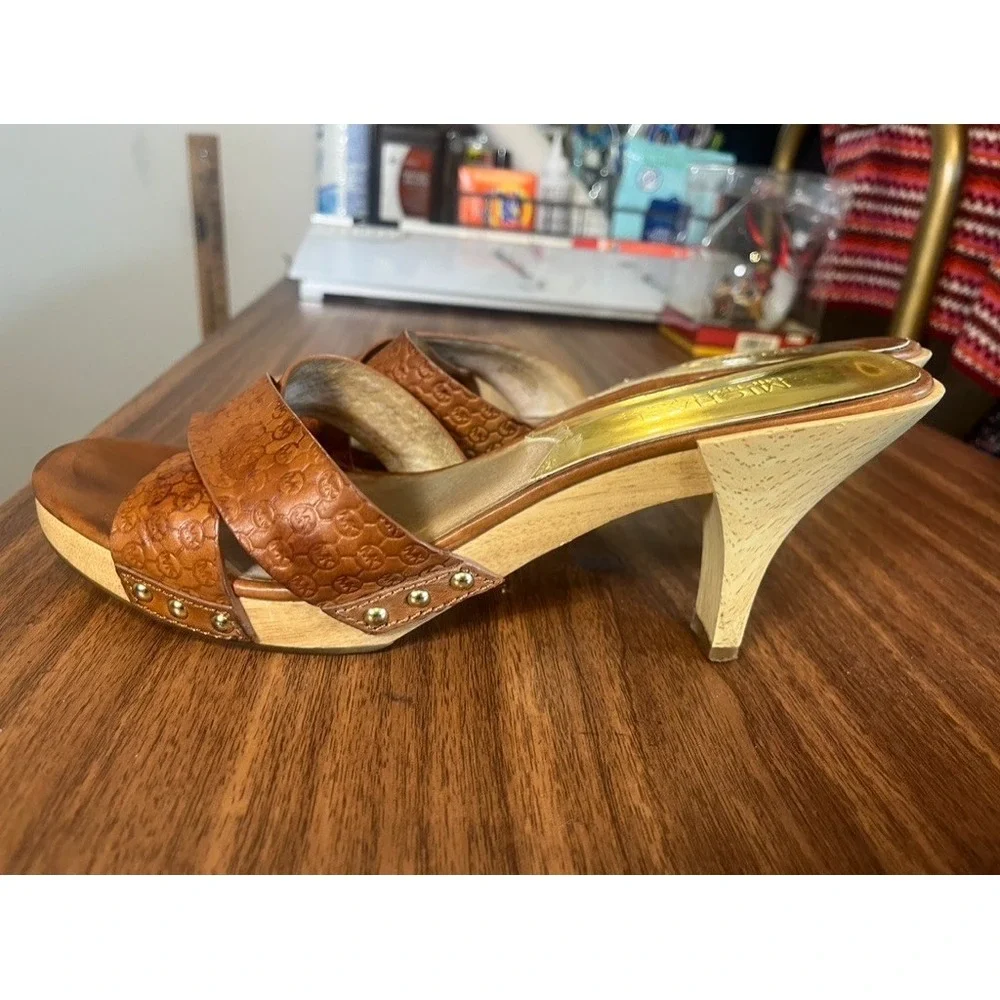 Retro Wooden Leather Heel Shoe 9 Boho Indie Hippie Western Earthy Mule